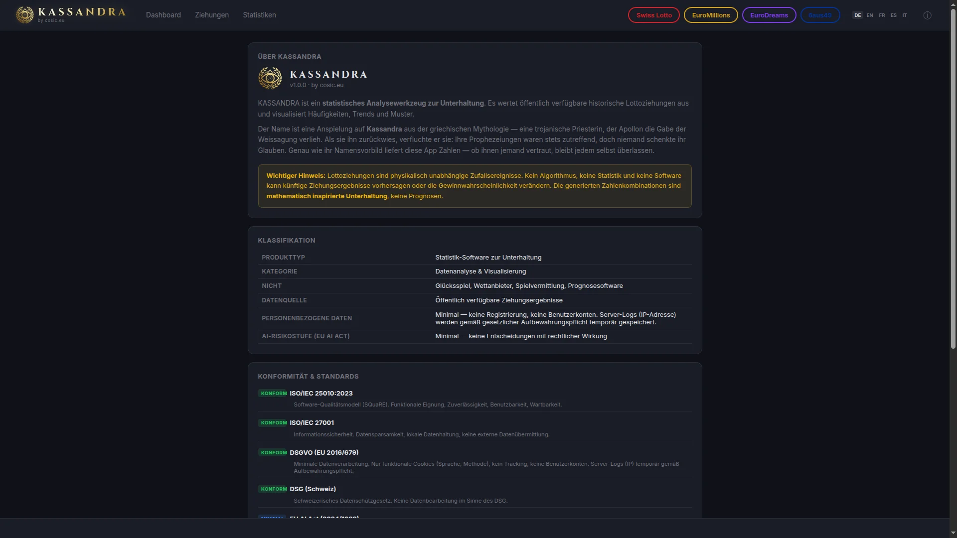 Info & Compliance – Klassifikation, Standards, Haftungsausschluss