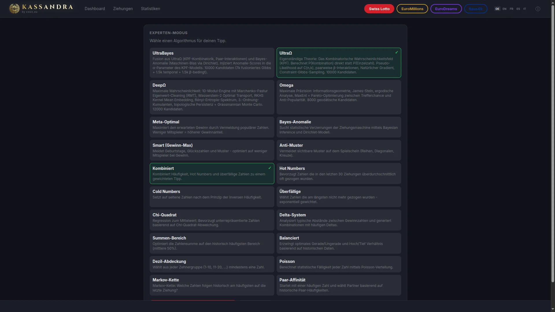 Experten-Modus – 20+ Algorithmen zur Auswahl