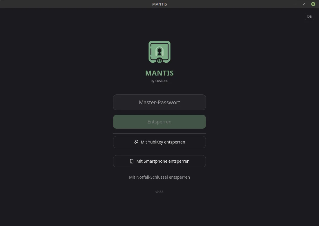 Login – Master-Passwort, YubiKey oder Smartphone