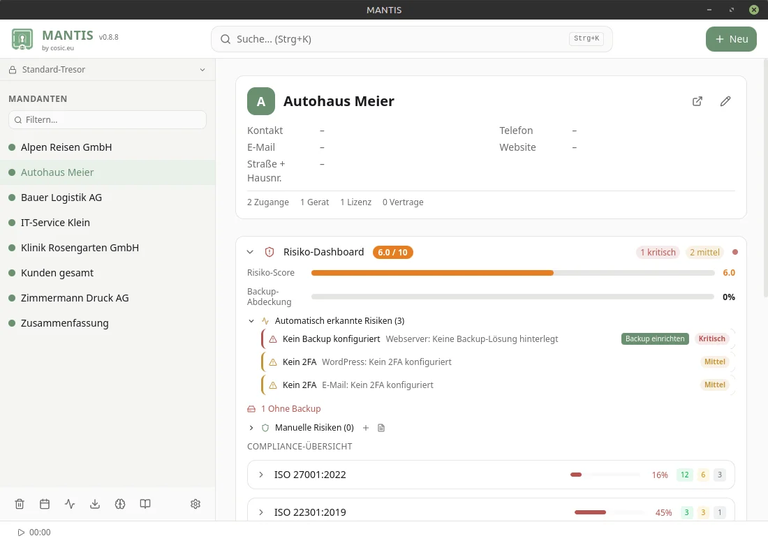 Mandant – Risiko-Dashboard, Compliance & automatische Risikoerkennung