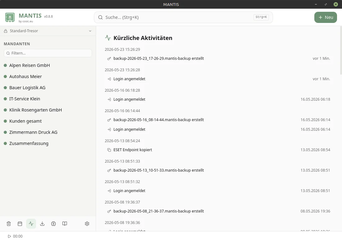 Aktivitaeten – Backups, Logins & Aenderungen chronologisch